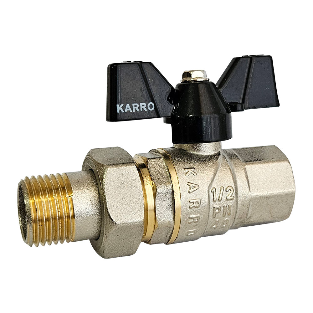 Кран кульовий з американкою KARRO PREMIUM  3/4" (чорний метелик) {40/10}, фото 1