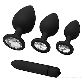 Комплект Crystalis – анальні пробки 3 розміри + вібратор