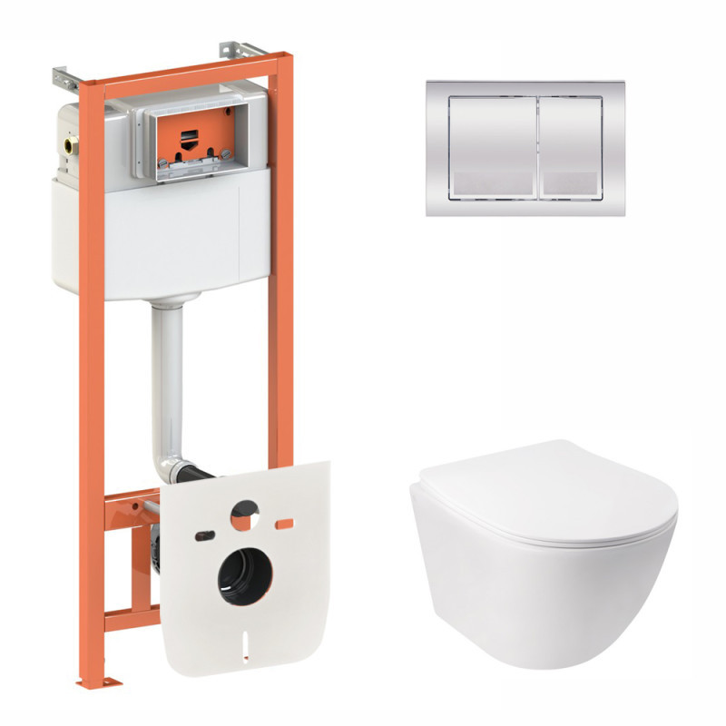 Набір Qtap Інсталяція 3 В 1 Nest Qt0133M425 З Панеллю Змиву Квадратної Qt0111M06028Crm + Унітаз З Сидінням Jay Qt07335176W, фото 1