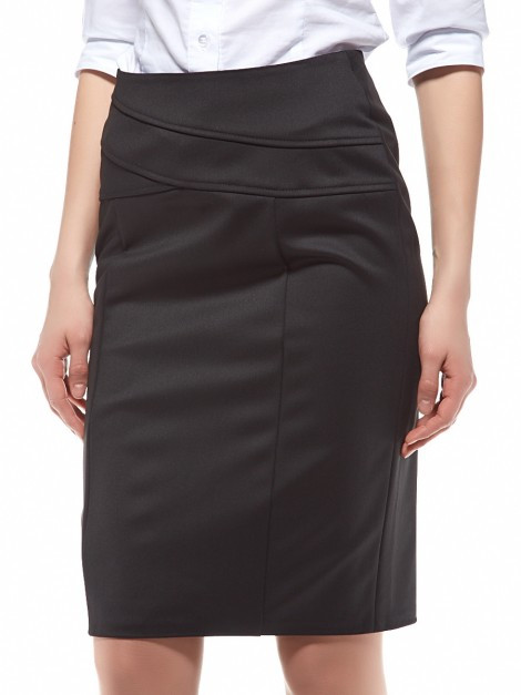 Спідниця жіноча чорна вузька з декоративною кокеткою Ю61