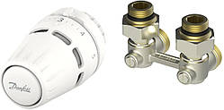 Комплект термостатичний Danfoss Regus RA + RLV-KB, H-подібний, нижнє підкл, 1/2", кутовий