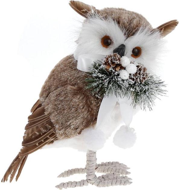 Новорічна м'яка іграшка BonaDi Сова 29 см Мехова декоративна фігурка Коричневий з білим, фото 1