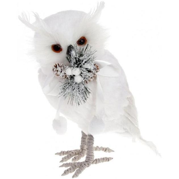 Новорічна м'яка іграшка BonaDi Сова 27 см з букетом Мехова декоративна фігурка Біла, фото 1