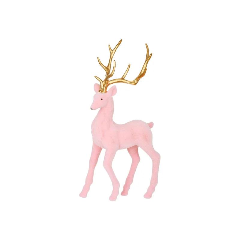 Декоративна новорічна фігура BonaDi Олень 32.5 см флоковим покриттям і глянсовими рогами Рожевий із золотим, фото 1