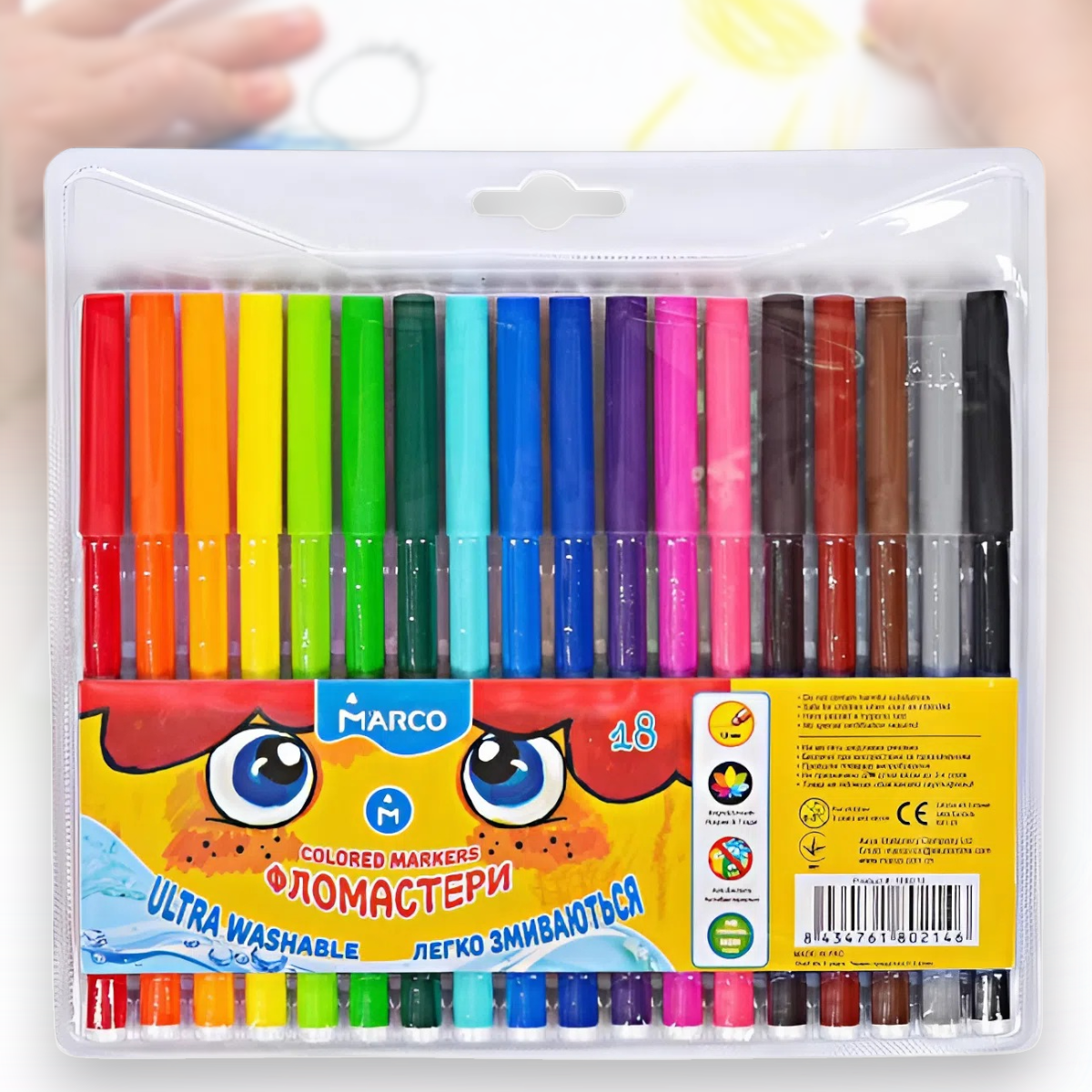 Набір водних фломастерів 18 кольорів MARCO 1690/18 Упаковка 18 шт., фото 1