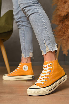 Кеди жіночі високі помаранчевого кольору на шнурівці текстиль Уцінка 206486T Безкоштовна доставка