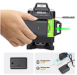 Лазерний рівень нівелір Hilda 4D 16 ліній зелений промінь 2 акумулятора та штатив 1.4 метри, фото 4