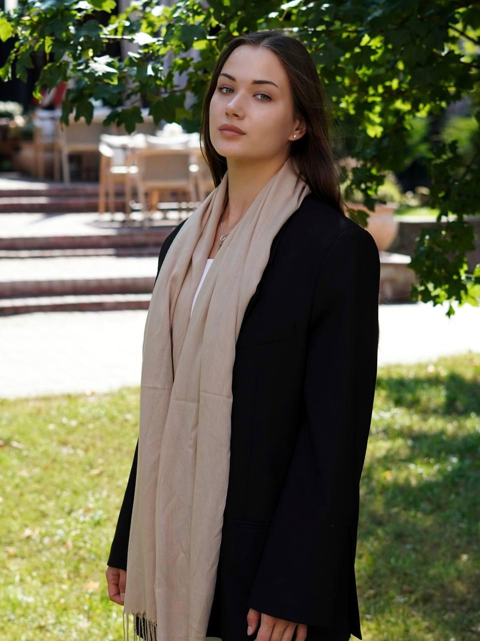 Жіночий світлий бежевий  шарф великий котоновий шарф "Мілан" від My scarf 180 на 60 см, фото 1