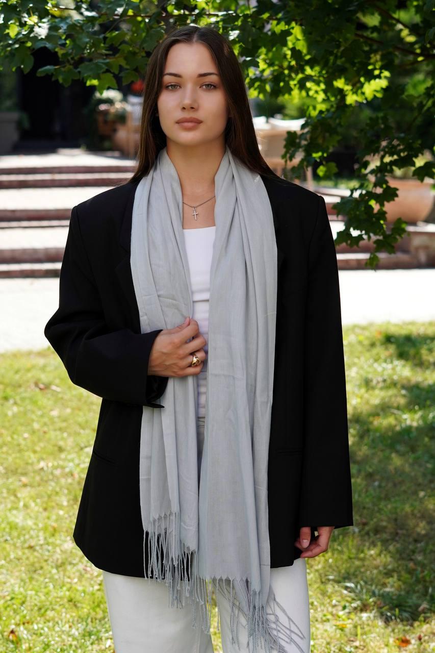 Жіночий світло-сірий шарф великий котоновий шарф "Мілан" від My scarf 180 на 60 см, фото 1