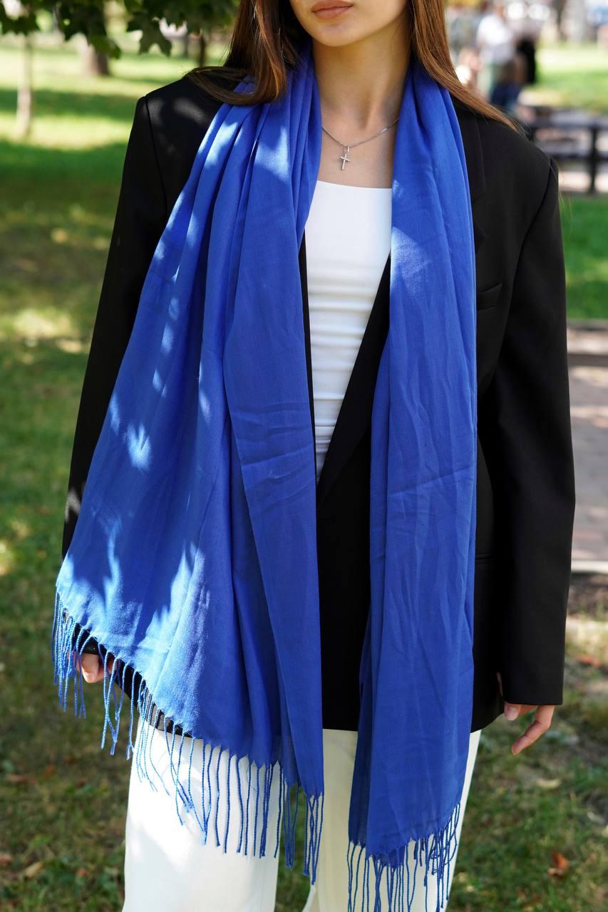 Жіночий яскравий синій шарф, великий котоновий шарф "Мілан" від My scarf 180 на 60 см, фото 1