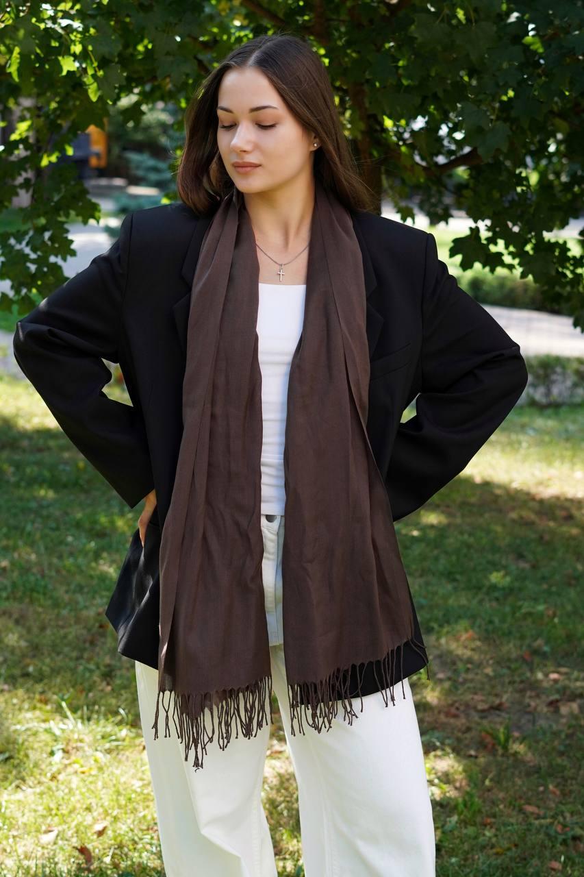 Жіночий шарф гіркий шоколад, великий котоновий шарф "Мілан" від My scarf 180 на 60 см, фото 1