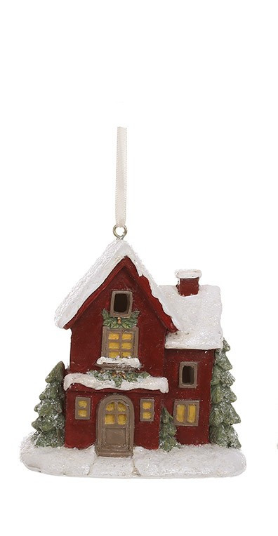 Ялинкова іграшка Будиночок червоний з LED підсвічуванням 11.5см, фото 1