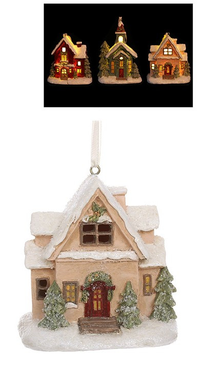 Ялинкова іграшка Будиночок світлий з LED підсвічуванням 10см, фото 1