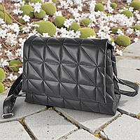 Стьобана жіноча сумка крос боді через плече чорна маленька сумочка на два відділення