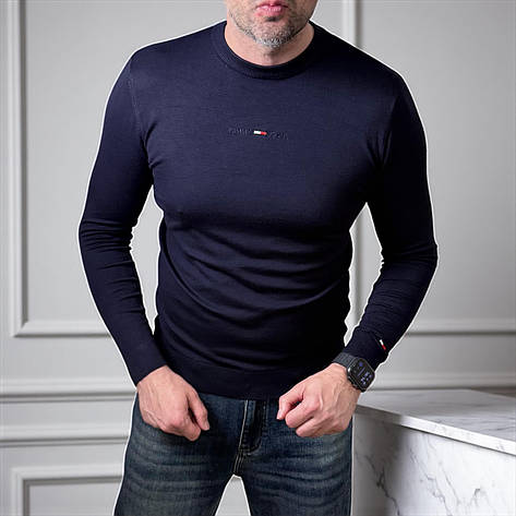 Чоловічий джемпер Tommy Hilfiger тонкий брендовий светр Томмі синій люкс якість, фото 1