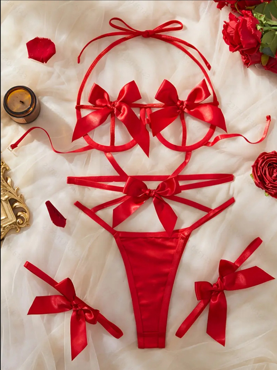 Комплект білизни суцільний з бантиками (р.М., червоний)