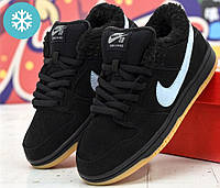 Зимові кросівки Nike SB Dunk Winter з хутром чоловічі та жіночі замшеві чорні. Фото в живу