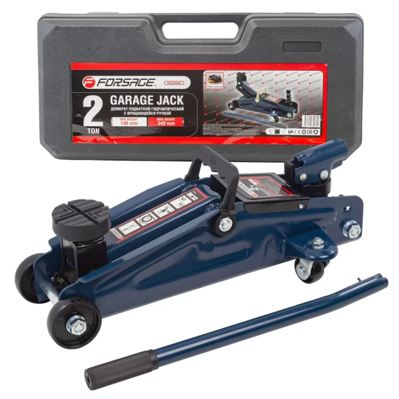 Домкрат підкатний 2т (140-340мм) з поворотною ручкою Forsage F-TH22005C, фото 1