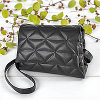 Маленька жіноча сумка крос боді через плече чорна стьобана сумочка на два відділення