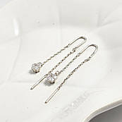 Сережки протяжки срібні з підвіскою з білим цирконом