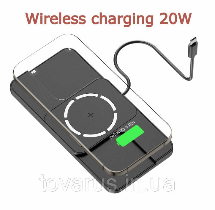 Універсальна бездротова зарядка 20w Type-c в авто для дому на стіл, фото 1
