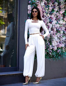 Костюм Poliit з тонкої ангори: кофта з вирізом і штани-шарвари, білий колір, розмір 36