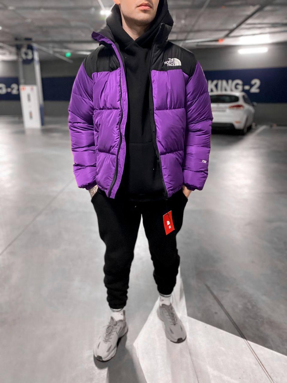 Зимова куртка The North Face фіолетова оверсайз чоловіча жіноча Пуховик до -25*С ТНФ логотип вишивка, фото 1
