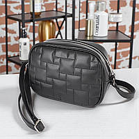 Маленька жіноча сумка клатч крос боді через плече чорна стьобана сумочка з екошкіри