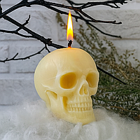 Декоративна свічка Череп, 8x7,5 см, віск, Жовтий (Свічка на Хелловін)