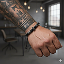 Браслет чоловічий з натурального каменю з шоломом SPARTA чорний, фото 2