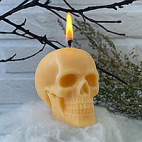 Декоративна свічка Череп, 8x7,5 см, віск, Помаранчевий (Свічка на Хелловін)