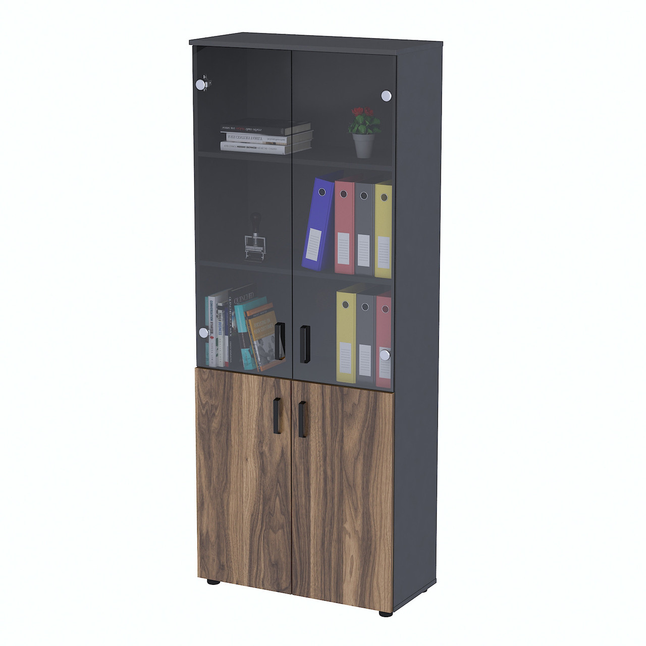 Стелаж скляні двері NT5-80-2MD-2S Орех Модена - Антрацит, фото 1