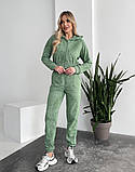 Спортивний костюм жіночий бавовняний (тринитка петля) з худі та джогерами зеленого кольору, мрамор, фото 4