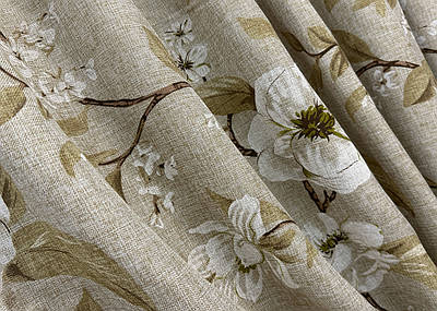 Шторна тканина льон з квітковим принтом, колекція "Прованс". Колір капучино. Код 1819ш
