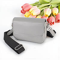 Маленька жіноча сумка клатч крос боді через сірий плече з екошкіри сумочка з широким плечовим ременем