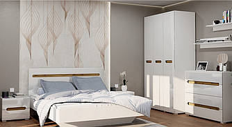 Спальня Б'янко 3д з комодом та полицями білий глянець Світ Меблів з ламелями
