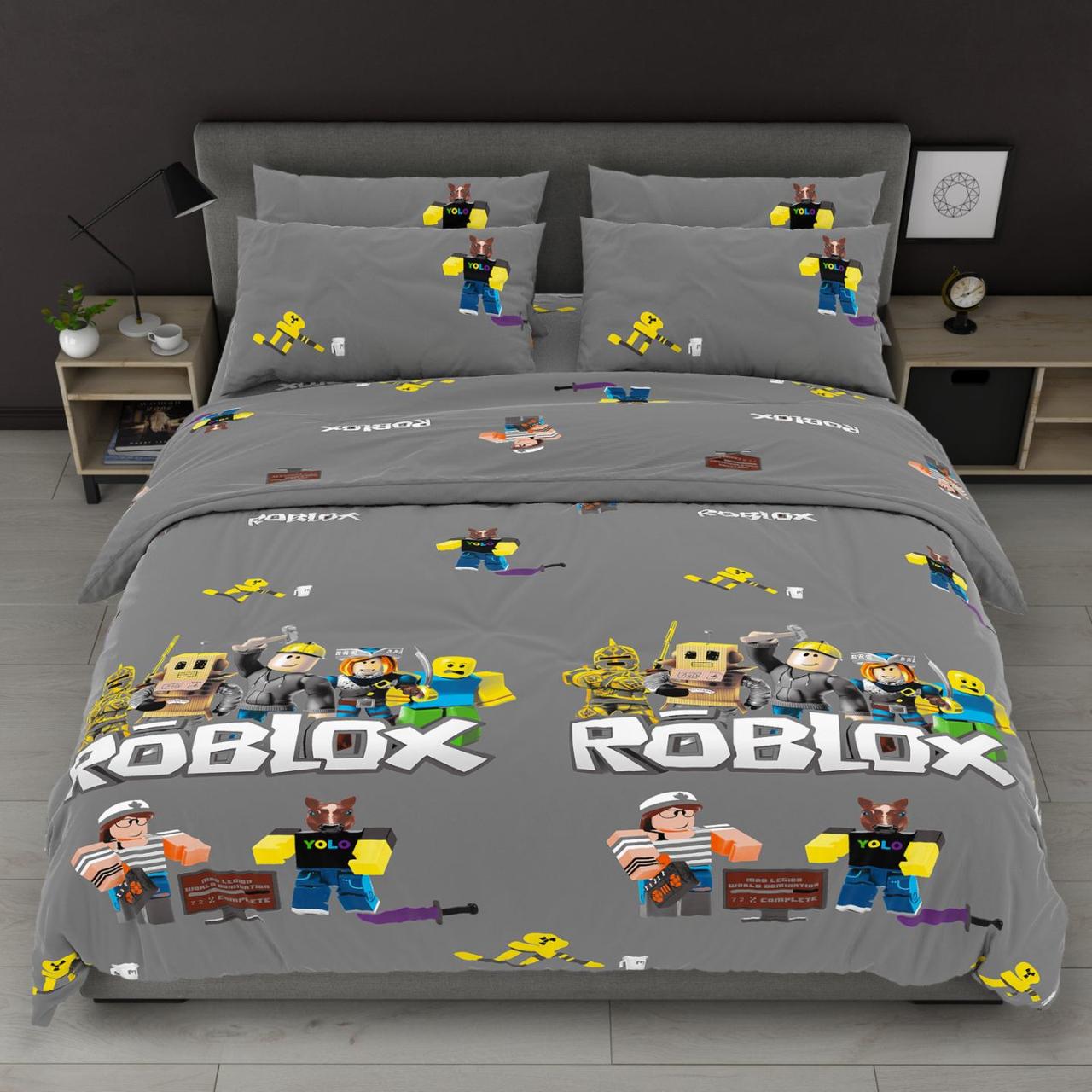 Постільна білизна Королева Ночі (Бязь) | Полуторний комплект | 50х70 | Roblox на сірому, фото 1