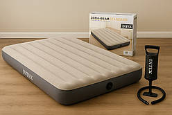 Надувний велюровий матрац Intex 64102 191×137×25 см + насос Intex 68612 у подарунок