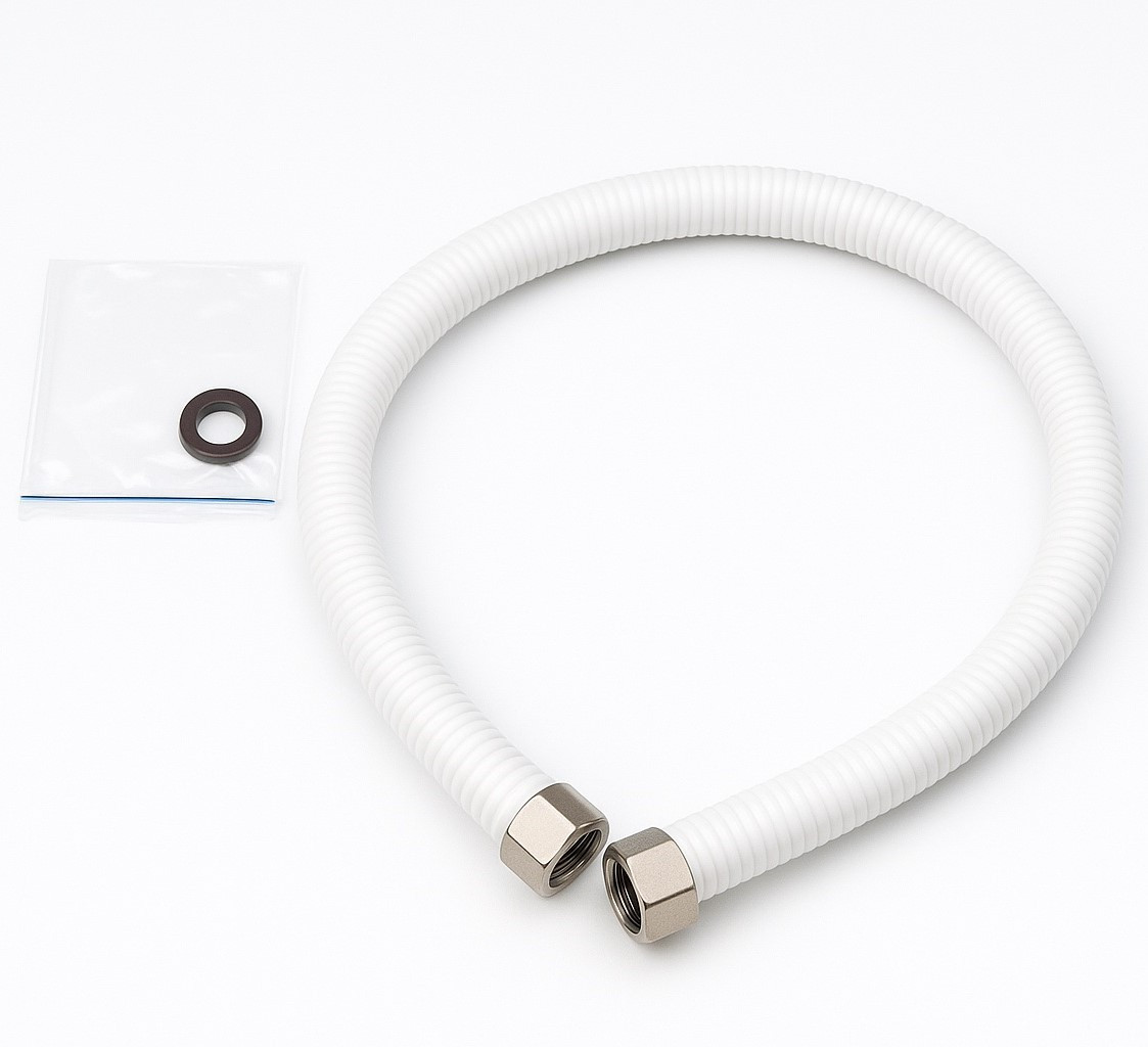 Шланг гнучкий білий гофрований, нержавіюча сталь, 60см діаметр 1/2" FLEXY ECO-FLEX WHITE, фото 1