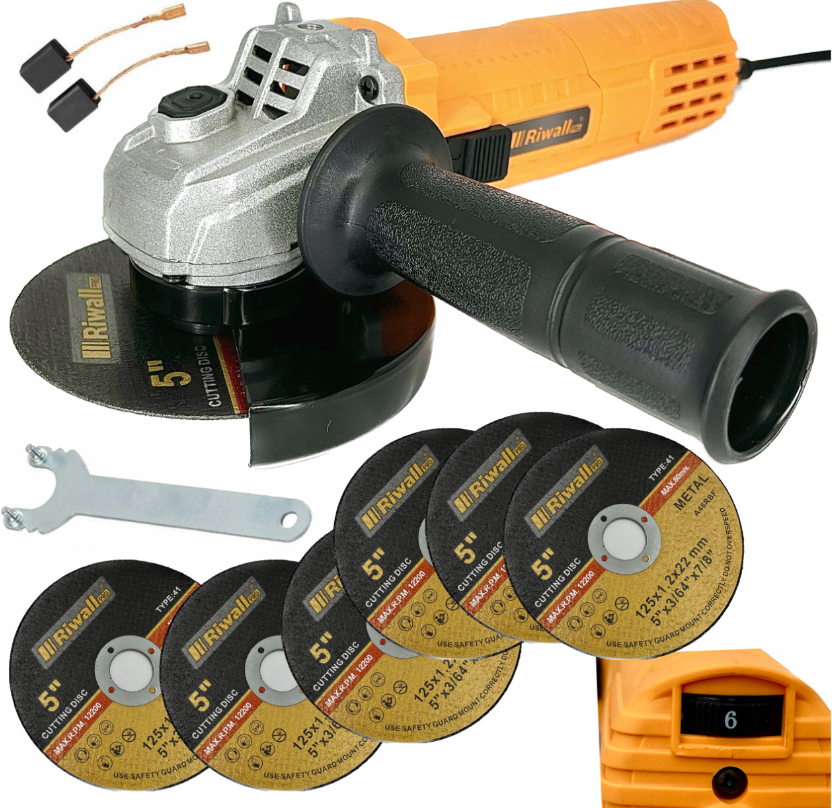 Болгарка (кутова шліфувальна машина) 2000Вт 125мм + 6 дисків Riwall Pro (Чехія), фото 1