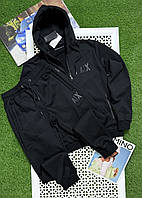 Спортивный костюм Armani черный утепленный мужской спорт костюм Армани, зимний брендовый костюм с капюшоном люкс качество fms