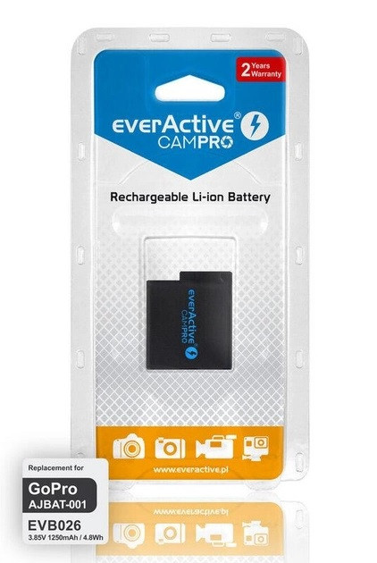 Акумулятор для камери GoPro Hero 8/7/6 Black everActive CamPRO EVB026, LiPo 1250mAh, фото 1