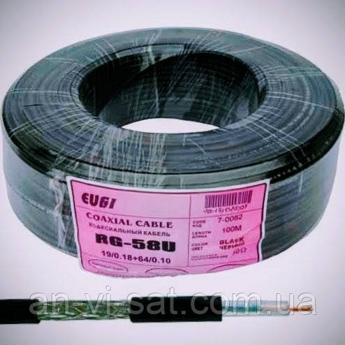 Коаксіальний кабель RG-58C/U EUROSAT 50 Ом (19×0,18 Cu / 64×0,12 TCCA), багатожильний, гнучкий, екранований, чорний, 100 м — для 3