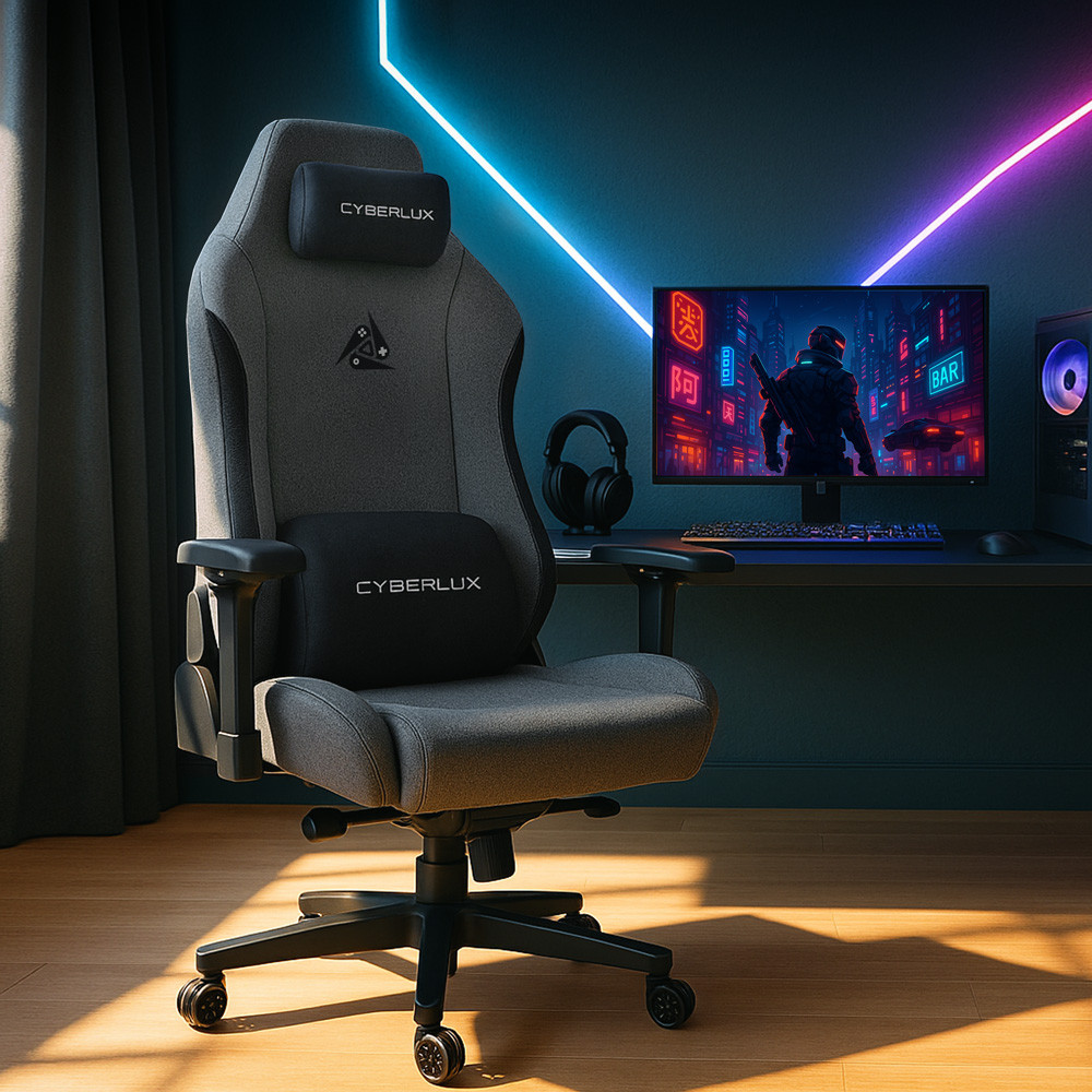 Ігрове ергономічне комп'ютерне крісло для геймерів Cyberlux Ares Grey з тканини