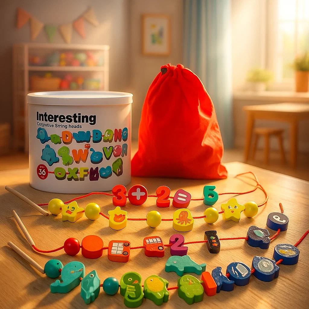 Великий набір дерев'яної шнурівки логічна головоломка з кубиками та фігурками для дитини розвиває мислення й моторику, фото 1