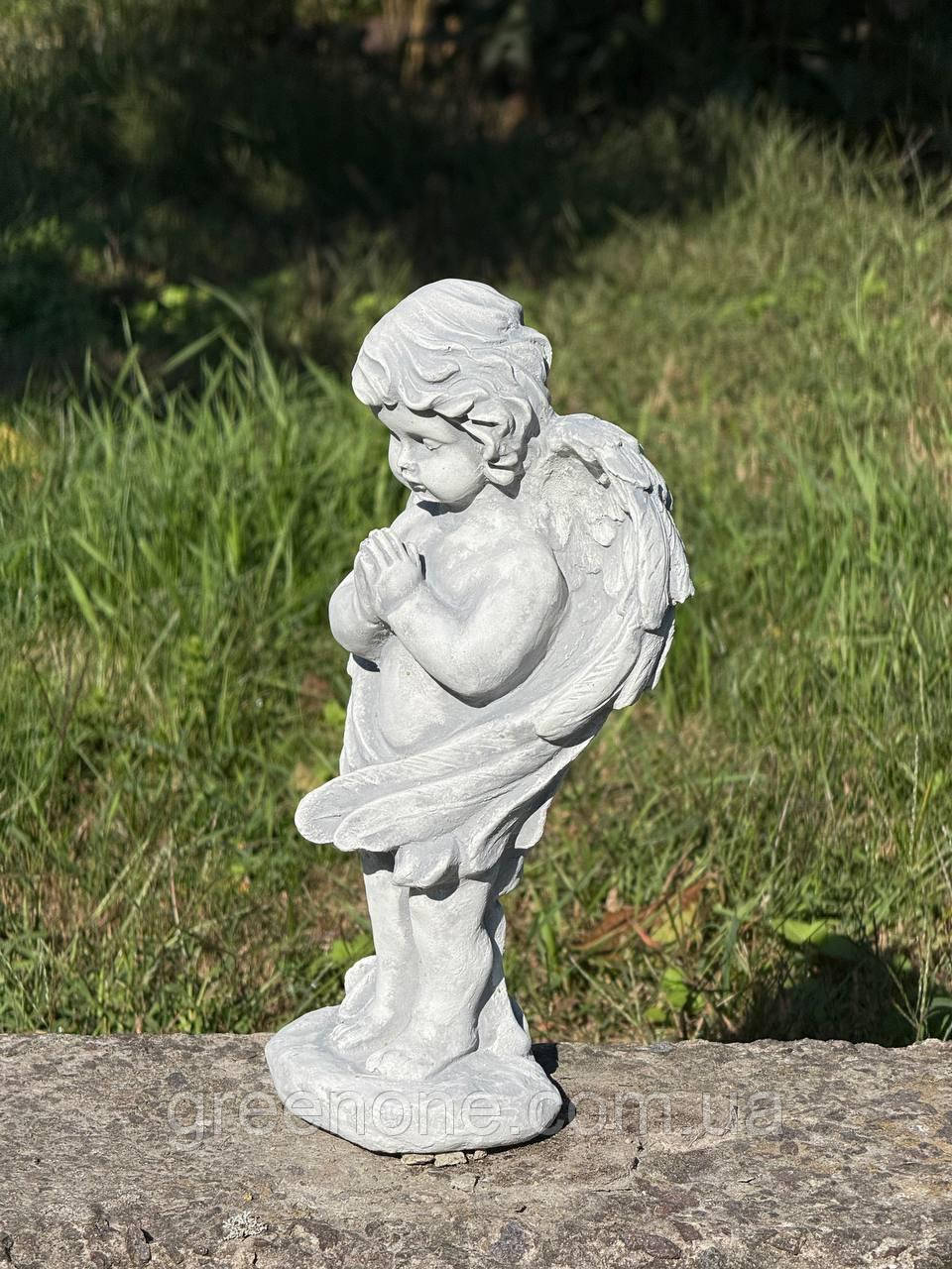 Сумуючий Ангел з крилами, скульптура Ангел на могилу воїна, бетонний Ангел  що молиться 27 см, фото 1