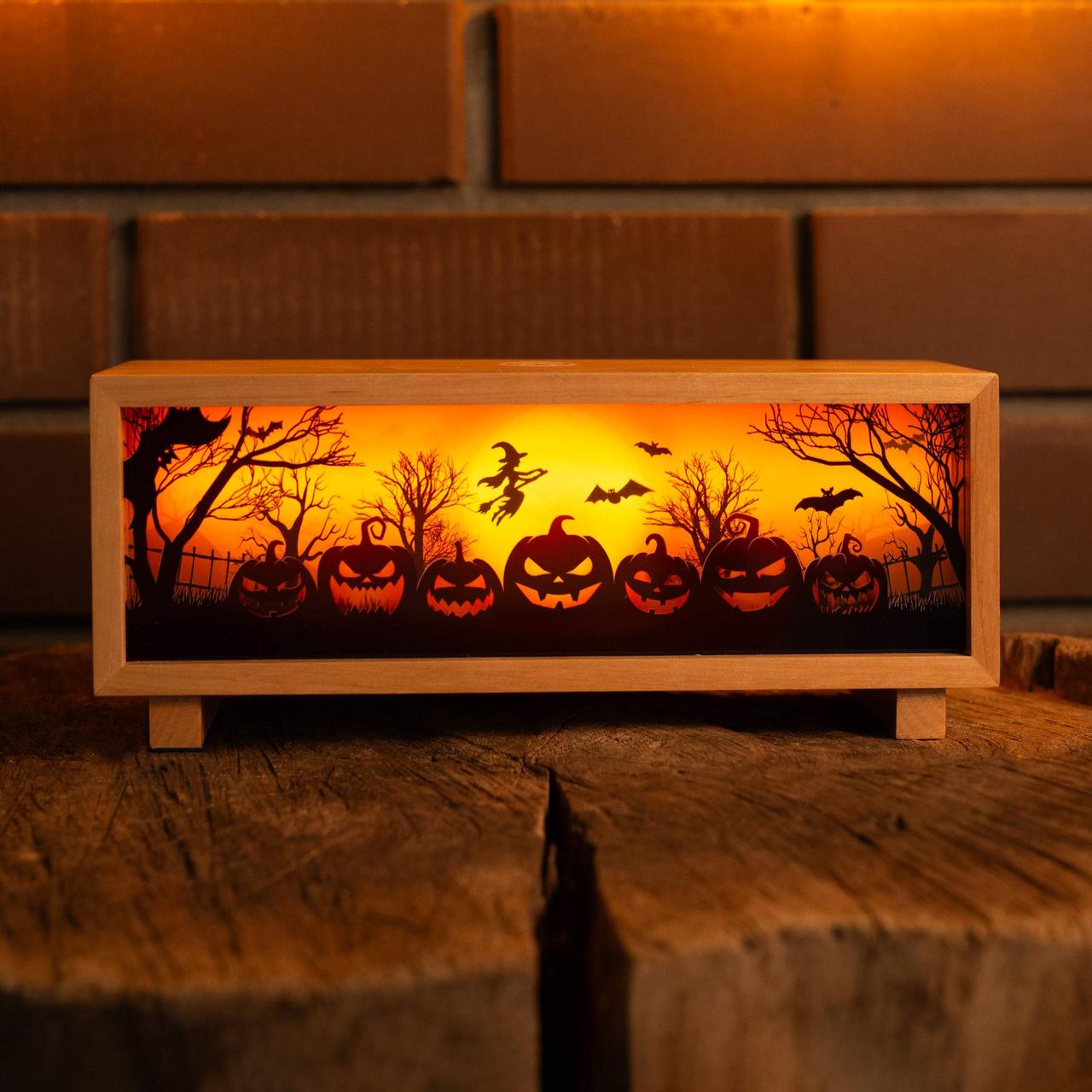 Нічник-панорама "Хелловін", лаковане дерево (LED, Акумулятор, USB Type-C), фото 1