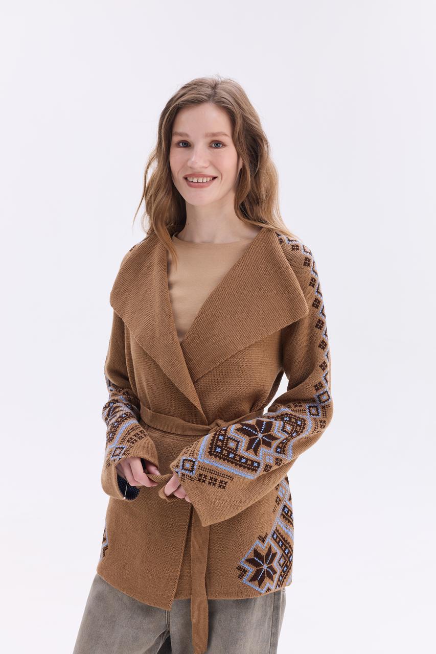 У язаний кардиган в етно-стилі "Христина" (синій, волошка, білий)