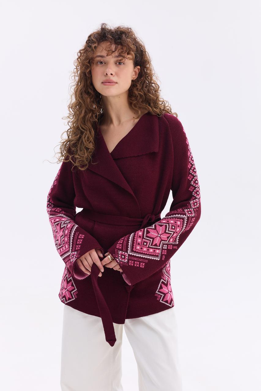 У язаний кардиган в етно-стилі "Христина" (синій, волошка, білий)