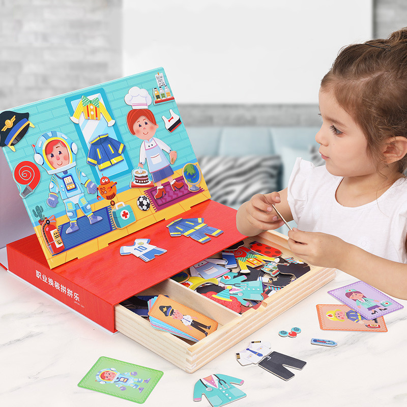 Дерев'яна магнітна дошка бізіборд Гардероб Гра пазл гардероб для створення сюжетів розвиває дрібну моторику, фото 1